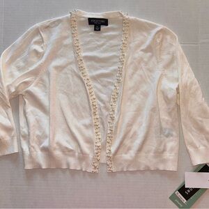 Perceptions Women's Pearl-Trim White Cardigan Shrug